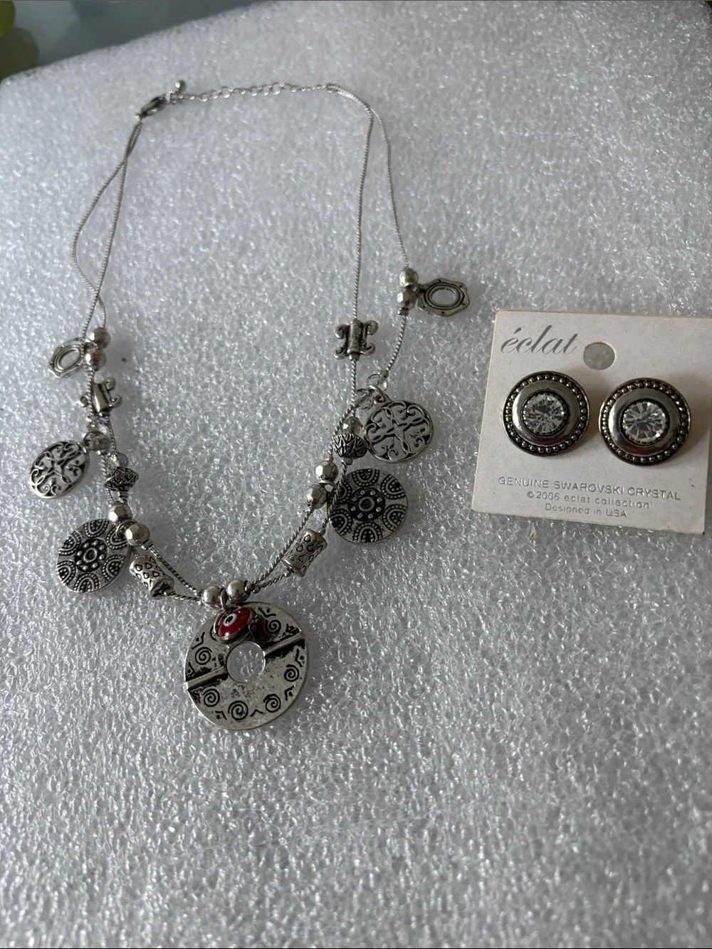 Silver-Tone Charm Necklace with Swarovski Crystal Accent - Silver